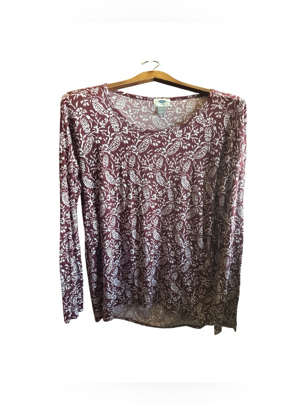 Old Navy Mauve Floral Long Sleeve Scoop Neck Top Loose Fit Burgundy Comfy Blouse